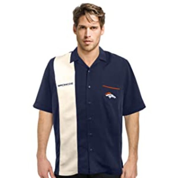 NWT - Men's Denver Broncos Strike Bowling Shirt - Navy Blue - Picture 3 of 6